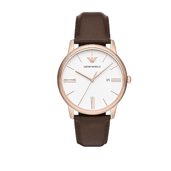 Emporio Armani Minimalist Quartz White Dial Brown Leather Strap Watch For Men - AR11572