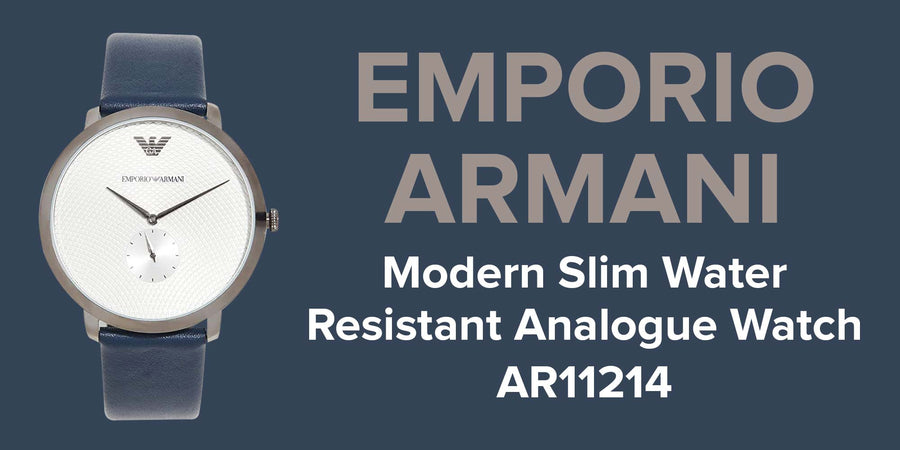 Emporio Armani Modern Slim Analog Silver Dial Blue Leather Strap Watch For Men - AR11214