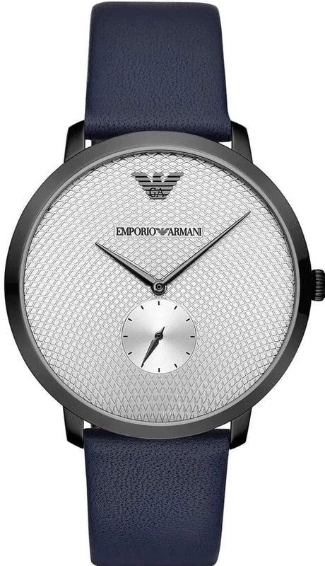 Emporio Armani Modern Slim Analog Silver Dial Blue Leather Strap Watch For Men - AR11214
