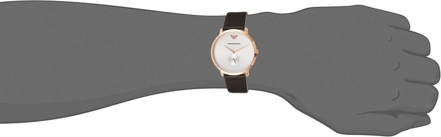 Emporio Armani Modern Slim Analog Silver Dial Brown Leather Strap Watch For Men - AR11163