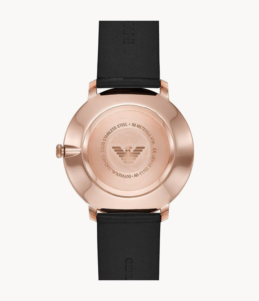 Emporio Armani Modern Slim Analog Silver Dial Brown Leather Strap Watch For Men - AR11163