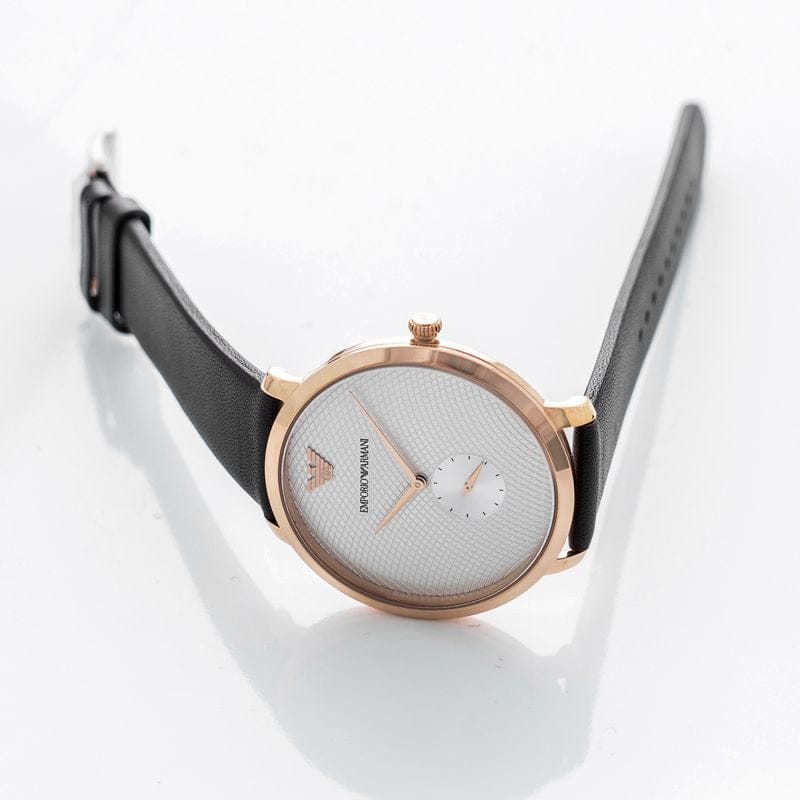 Emporio Armani Modern Slim Analog Silver Dial Brown Leather Strap Watch For Men - AR11163
