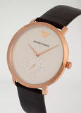 Emporio Armani Modern Slim Analog Silver Dial Brown Leather Strap Watch For Men - AR11163