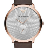 Emporio Armani Modern Slim Analog Silver Dial Brown Leather Strap Watch For Men - AR11163