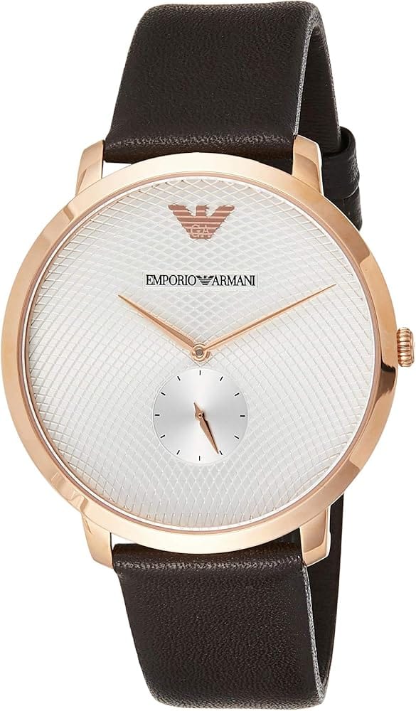 Emporio Armani Modern Slim Analog Silver Dial Brown Leather Strap Watch For Men - AR11163