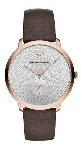 Emporio Armani Modern Slim Analog Silver Dial Brown Leather Strap Watch For Men - AR11163