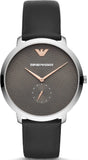 Emporio Armani Modern Slim Quartz Grey Dial Black Leather Strap Watch For Men - AR11162