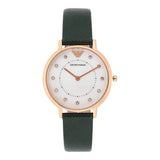 Emporio Armani Mother of Pearl Dial Green Leather Strap Watch For Women - AR11150