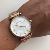 Emporio Armani Mother of Pearl Dial Rose Gold Steel Strap Watch For Women - AR11110