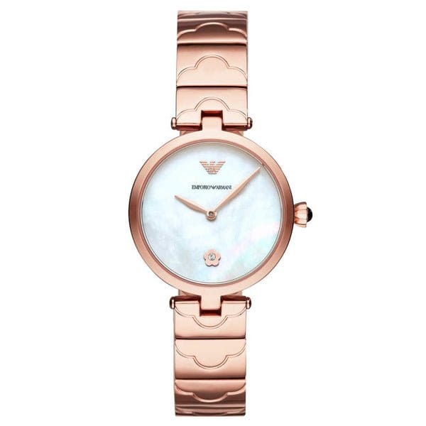 Emporio Armani Mother of Pearl Dial Rose Gold Steel Strap Watch For Women - AR11236