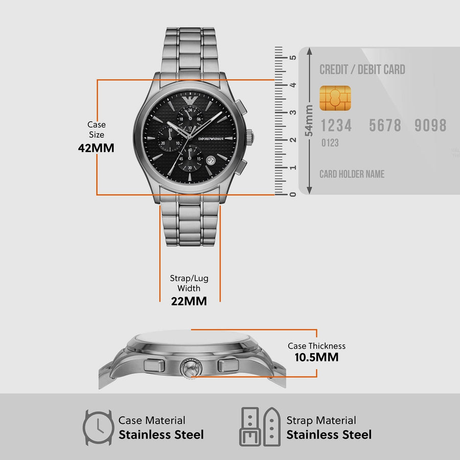 Emporio Armani Paolo Chronograph Black Dial Silver Steel Strap Watch For Men - AR11602