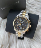 Emporio Armani Paolo Chronograph Grey Dial Two Tone Steel Strap Watch For Men - AR11527