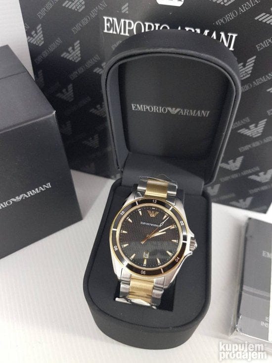 Emporio Armani Quartz Black Dial Two Tone Steel Strap Watch For Men - AR80017