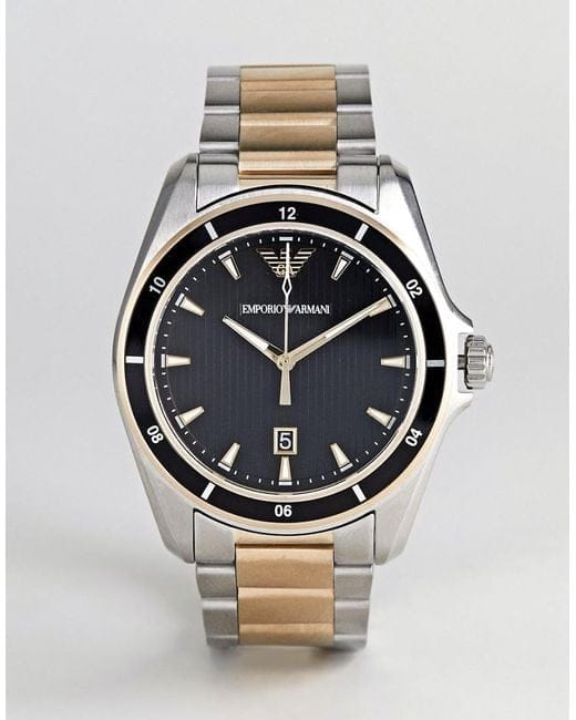 Emporio Armani Quartz Black Dial Two Tone Steel Strap Watch For Men - AR80017