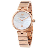 Emporio Armani Mother of Pearl Dial Rose Gold Steel Strap Watch For Women - AR11236