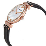 Emporio Armani Gianni T-Bar Mother of Pearl Dial Black Leather Strap Watch For Women - AR11295