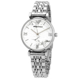 Emporio Armani Gianni T Bar White Marble Dial Silver Steel Strap Watch For Women - AR11170