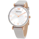 Emporio Armani Gianni T Bar Quartz Mother of Pearl Dial White Leather Strap Watch For Women - AR1965