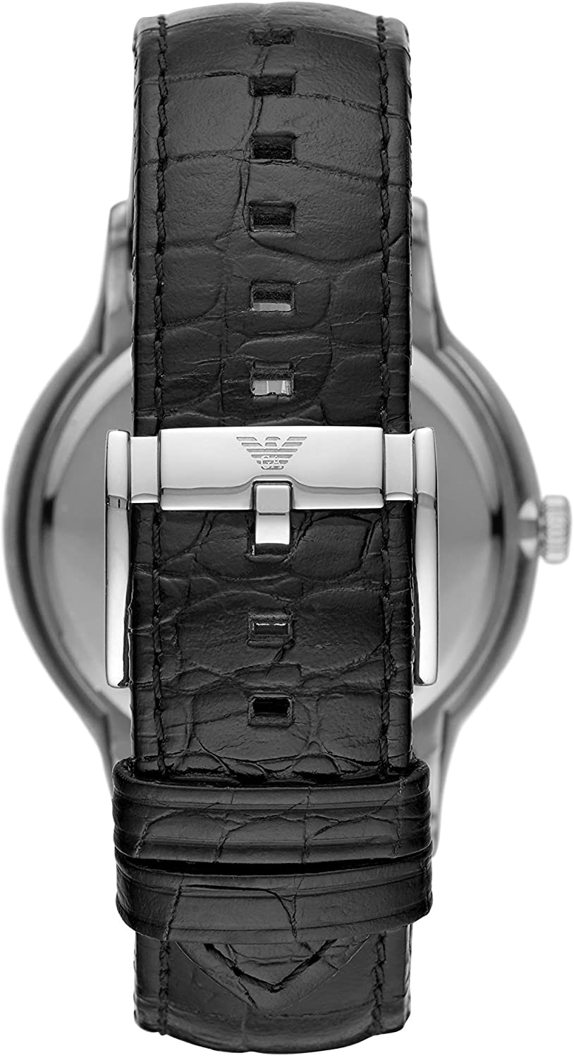 Emporio Armani Renato Analog Black Dial Black Leather Strap Watch For Men - AR11186