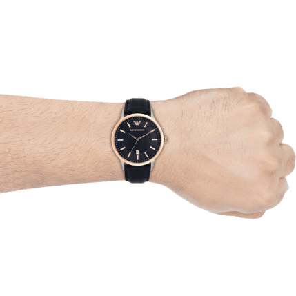 Emporio Armani Renato Analog Blue Dial Black Leather Strap Watch For Men - AR2506