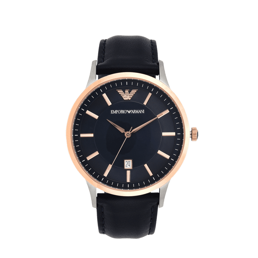 Emporio Armani Renato Analog Blue Dial Black Leather Strap Watch For Men - AR2506