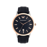 Emporio Armani Renato Analog Blue Dial Black Leather Strap Watch For Men - AR2506