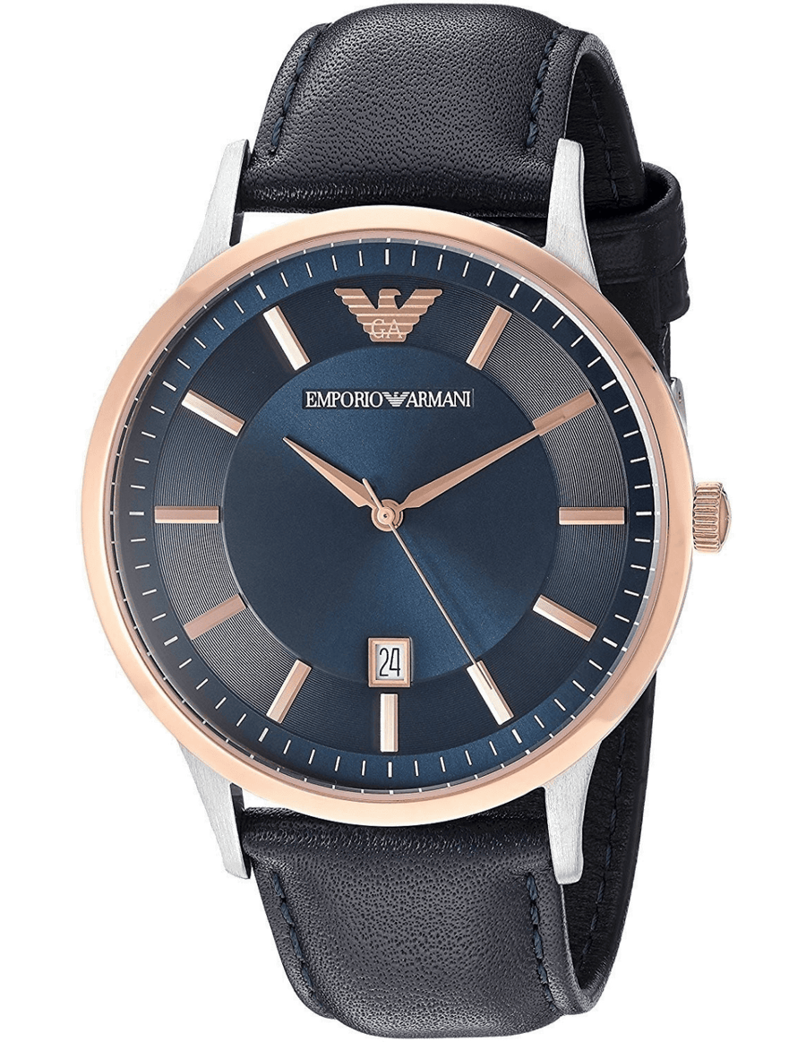 Emporio Armani Renato Analog Blue Dial Black Leather Strap Watch For Men - AR2506