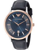 Emporio Armani Renato Analog Blue Dial Black Leather Strap Watch For Men - AR2506