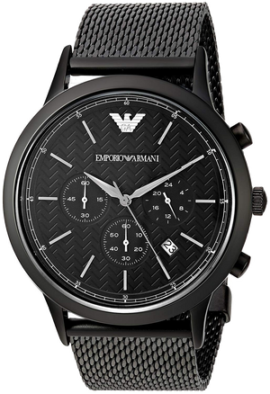 Emporio Armani Renato Chronograph Black Dial Black Mesh Bracelet Watch For Men - AR2498