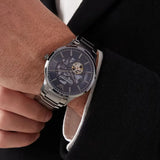 Emporio Armani Renato Automatic Blue Dial Grey Steel Strap Watch For Men - AR60056