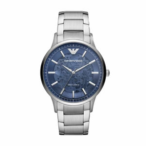 Emporio Armani Renato Automatic Blue Dial Silver Steel Strap Watch For Men - AR60037