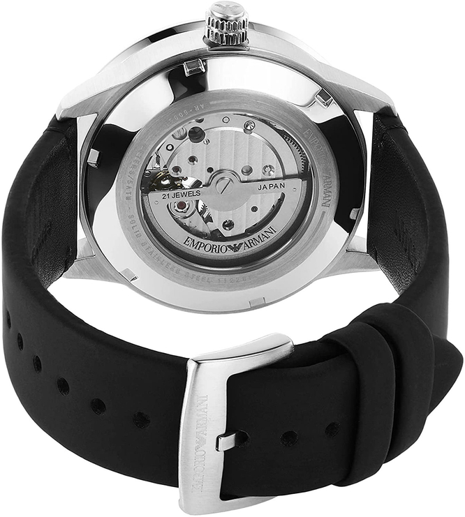 Emporio Armani Renato Chronograph Automatic Black Dial Black Leather Strap Watch For Men - AR60051