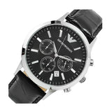 Emporio Armani Renato Chronograph Black Dial Black Leather Strap Watch For Men - AR2447