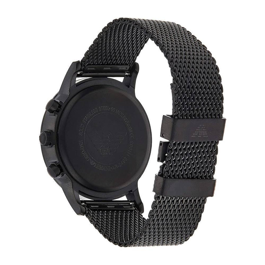 Emporio Armani Renato Chronograph Black Dial Black Mesh Bracelet Watch For Men - AR2498