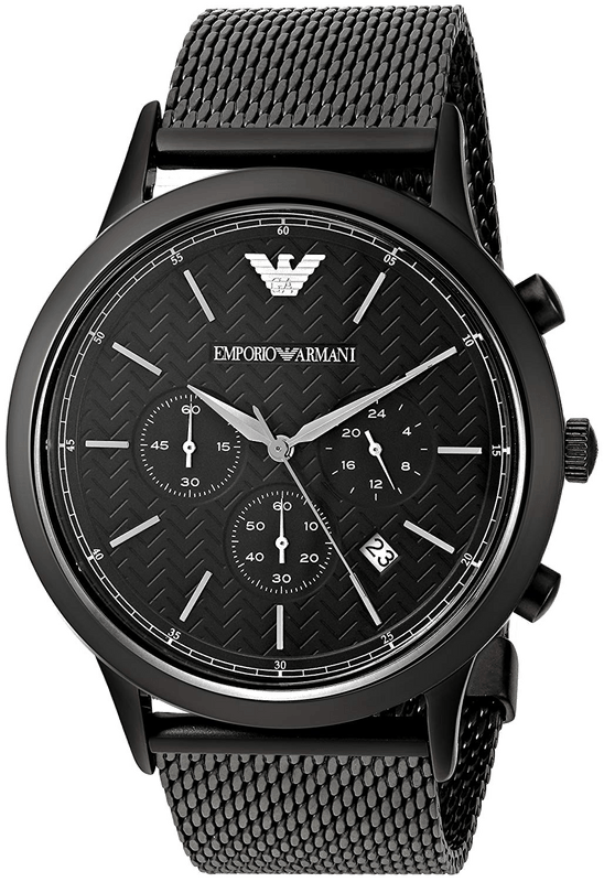 Emporio Armani Renato Chronograph Black Dial Black Mesh Bracelet Watch For Men - AR2498