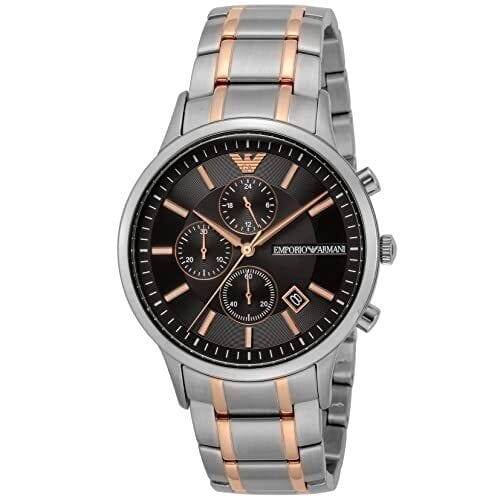 Emporio Armani Renato Chronograph Black Dial Two Tone Steel Strap Watch For Men - AR11165