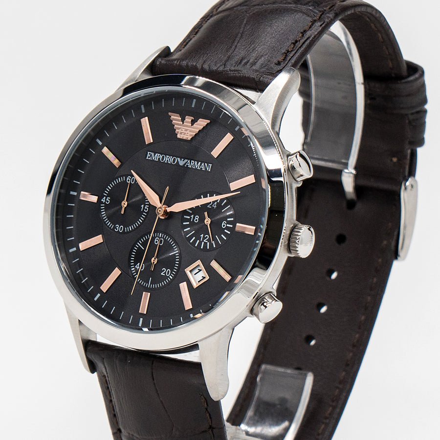 Emporio Armani Renato Chronograph Grey Dial Brown Leather Strap Watch For Men - AR2513