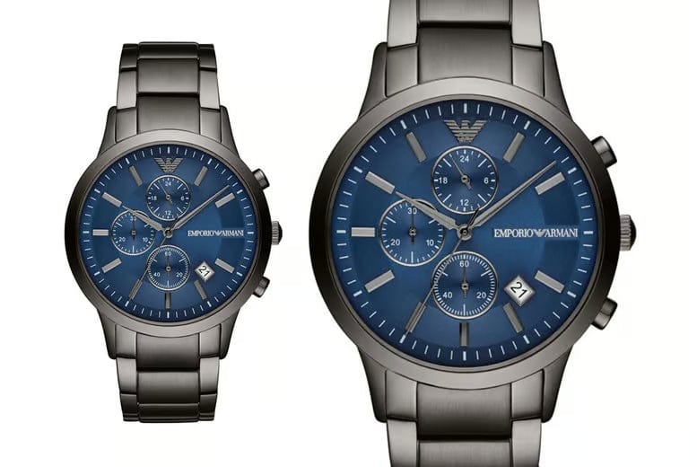 Emporio Armani Renato Chronograph Quartz Blue Dial Black Steel Strap Watch For Men - AR11215