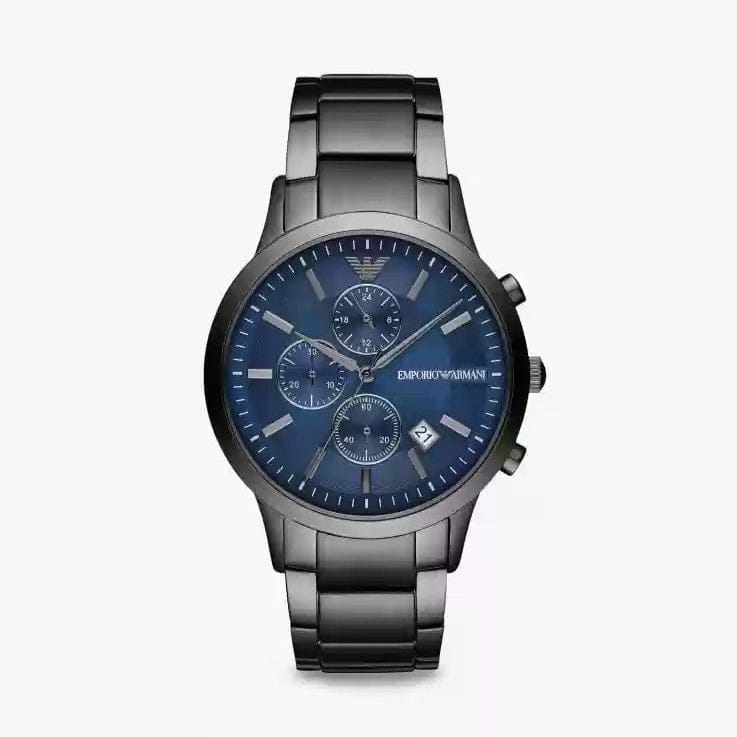 Emporio Armani Renato Chronograph Quartz Blue Dial Black Steel Strap Watch For Men - AR11215