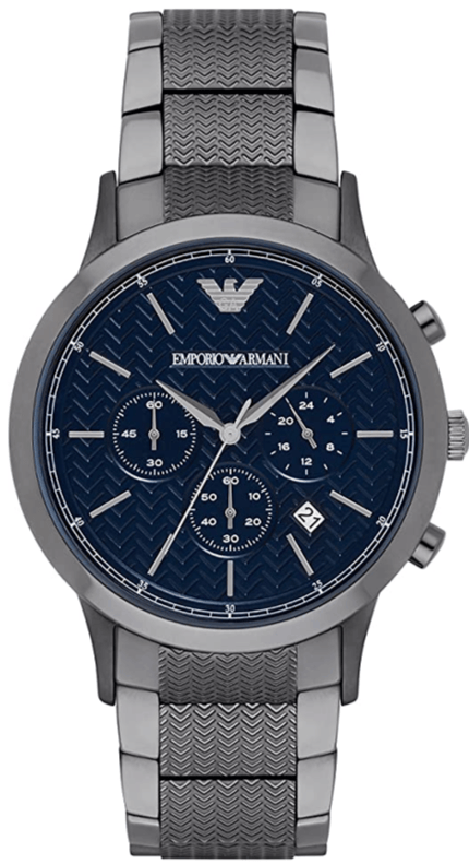 Emporio Armani Renato Chronograph Quartz Blue Dial Grey Steel Strap Watch For Men - AR2505