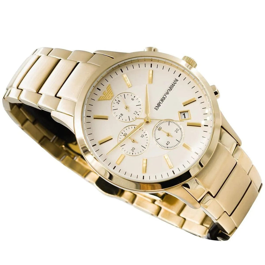 Emporio Armani Renato Chronograph White Dial Gold Steel Strap Watch For Men - AR11332