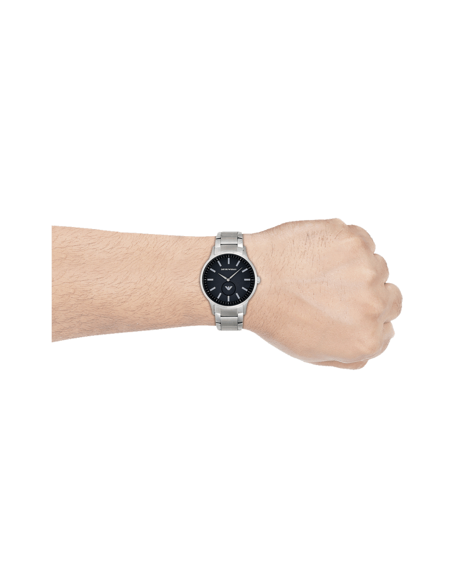 Emporio Armani Renato Quartz Black Dial Silver Steel Strap  Watch For Men - AR11118