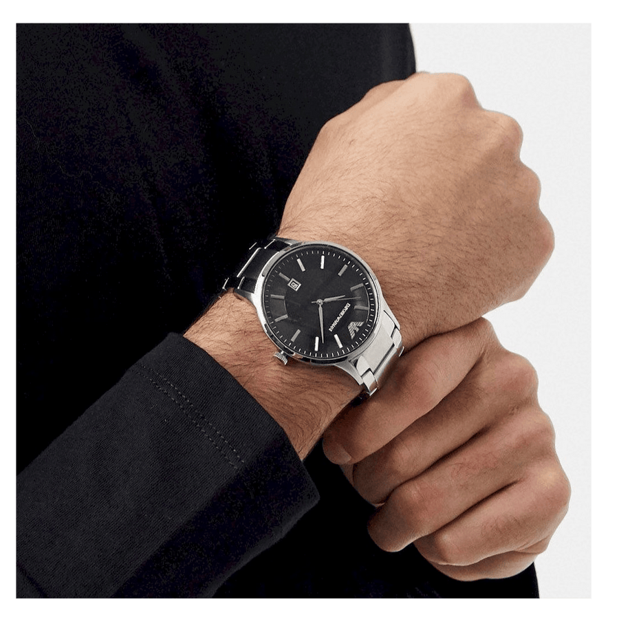 Emporio Armani Renato Quartz Black Dial Silver Steel Strap Watch For Men - AR11181