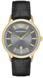 Emporio Armani Renato Quartz Grey Dial Black Leather Strap Watch For Men - AR11049
