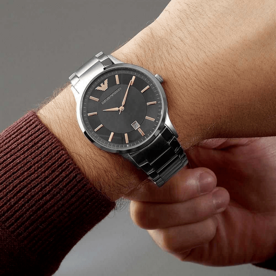 Emporio Armani Renato Quartz Grey Dial Silver Steel Strap Watch For Men - AR2514