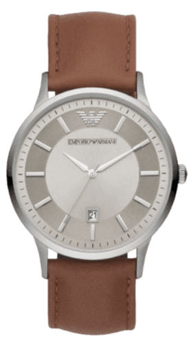 Emporio Armani Renato Quartz Silver Dial Brown Leather Strap Watch For Men - AR11185