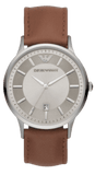 Emporio Armani Renato Quartz Silver Dial Brown Leather Strap Watch For Men - AR11185