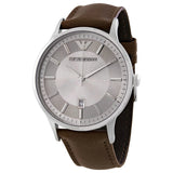 Emporio Armani Renato Quartz Silver Dial Brown Leather Strap Watch For Men - AR11185