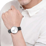 Emporio Armani Retro Analog Quartz Silver Dial Black Leather Strap Watch For Men - AR1674