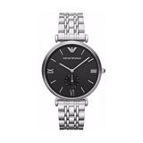 Emporio Armani Retro Black Dial Silver Steel Strap Watch For Men - AR1676